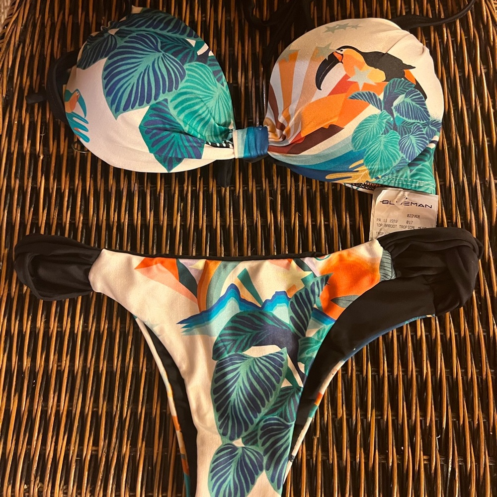 Brazilian Bikini set, BlueMan Rio, size Medium, orange, green, gray.